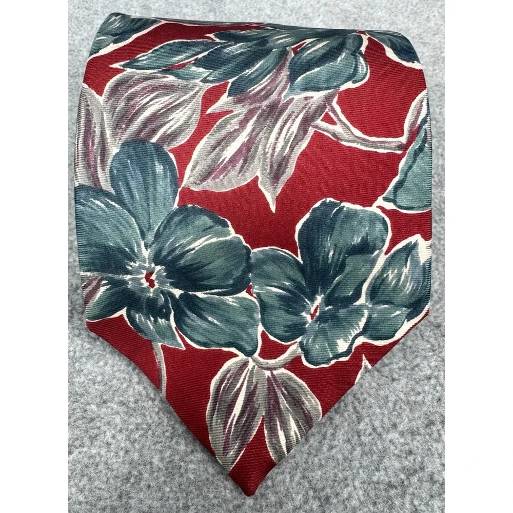 Red Tropical‎ Floral Necktie Hawaiian Hibiscus Print Men's Vacation Tie